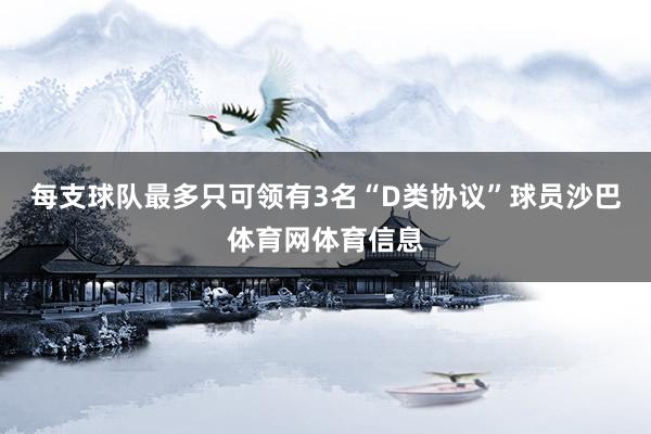每支球队最多只可领有3名“D类协议”球员沙巴体育网体育信息